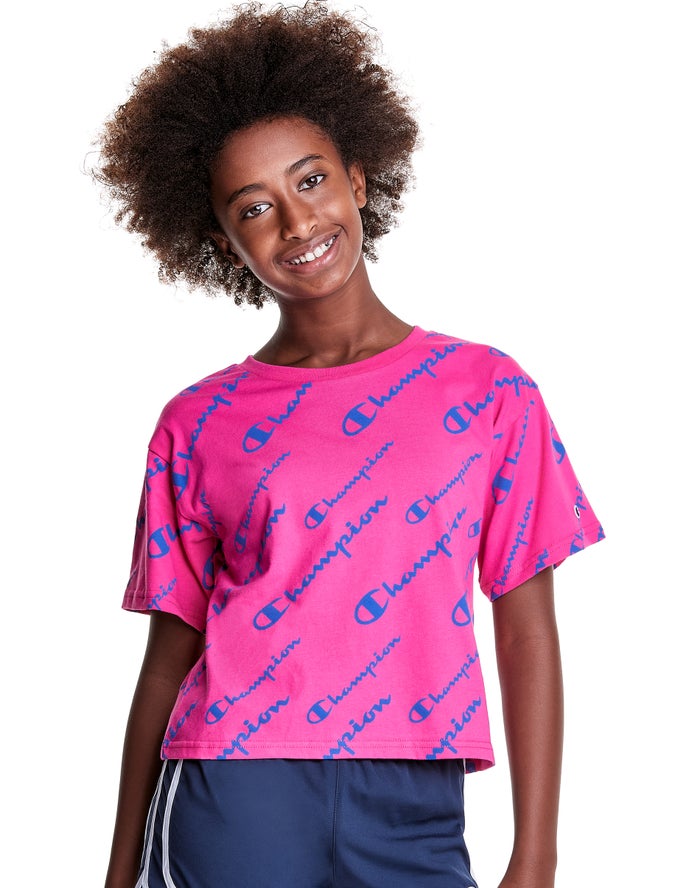 Champion Boxy Allover Logo T-Shirt Meisjes - Roze - Belgie 5432BWFUQ